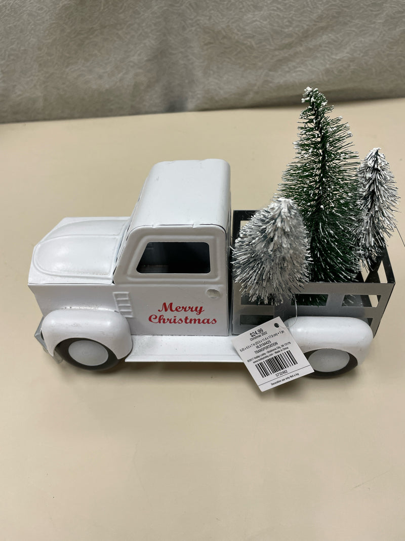 WHITE METAL TRUCK W/ XMAS TREES DECOR