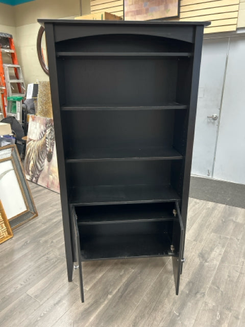BLACK BOOKSHELF W/STORAGE