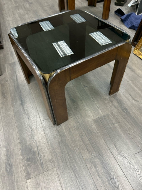 MCM GLASS TOP END TABLE