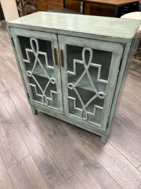 GREEN WOOD GLASS CABINET