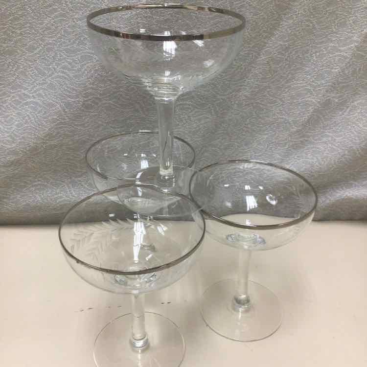 5 SILVER RIM COUP GLASSES