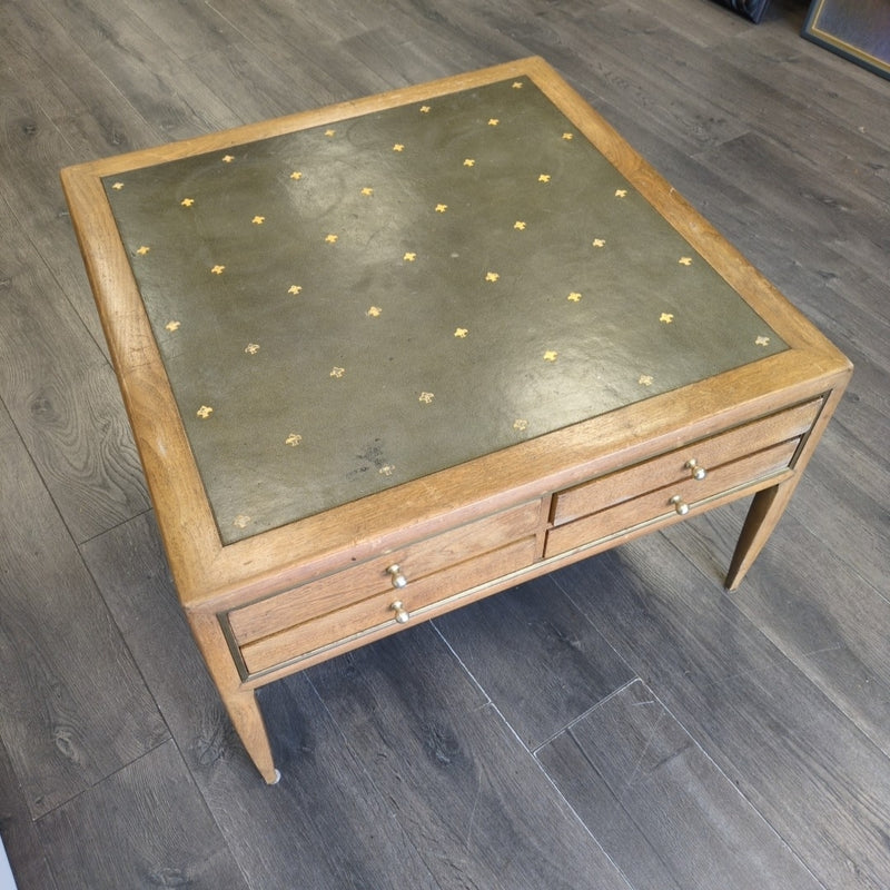 WOOD/GOLD LEATHER TOP COFFEE TABLE