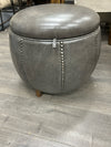 GREY LIDDED OTTOMAN W/NAIL HEAD TRIM