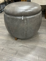 GREY LIDDED OTTOMAN W/NAIL HEAD TRIM