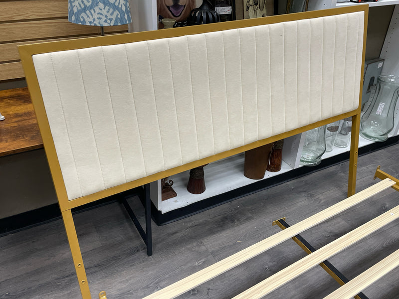 WHITE CUSHION GOLD HEAD/FOOT BOARD