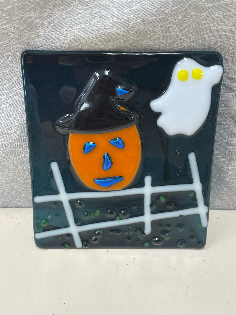 JACK O LANTERN GHOST GLASS HANGING