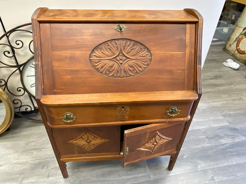 ANTIQUE CARVED MAPLE SECRETARY