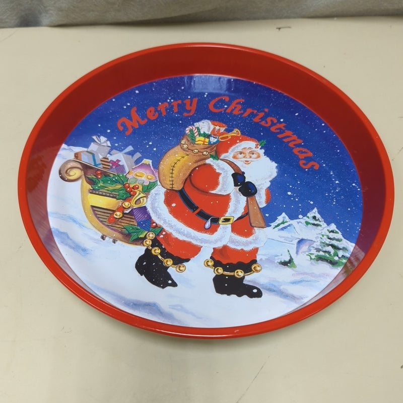 VINTAGE XMAS SANTA METAL DISH