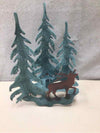 GREEN METAL TREES W/REINDEER CANDLE HOLDER