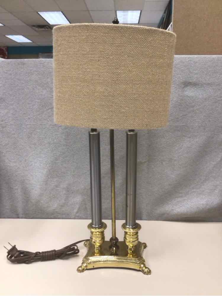 SILVER GOLD W/BURLAP SHADE LAMP