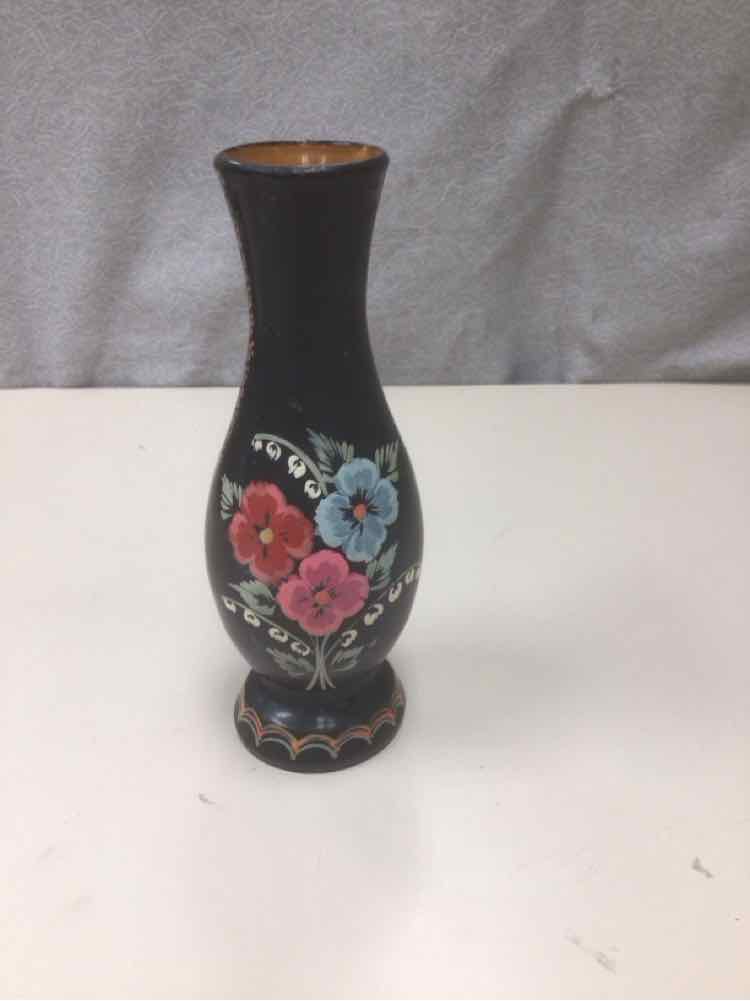 WOOD FLORAL PAINTED VASE