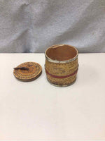 SMALL WOODEN/METAL POT W/LID
