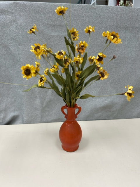SMALL RED VASE W/YELLOW FLOWERS