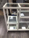 LARGE WHITE CONSOLE W/GLASS SHELVES