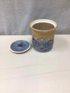 TAN/BLUE CERAMIC BERRY JAR