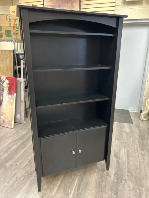 BLACK BOOKSHELF W/STORAGE