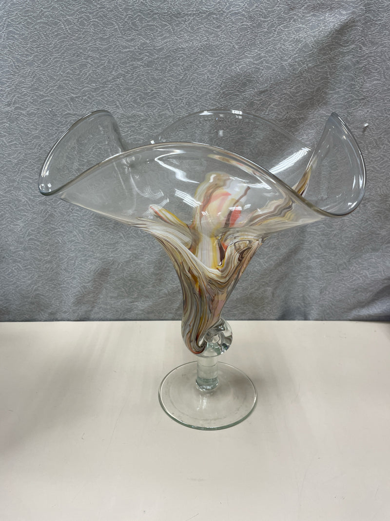 BROWN GLASS OPEN TOP VASE