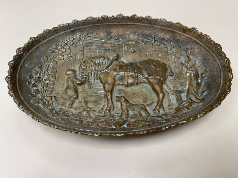 CAST BRASS HORSE DOG BOWL