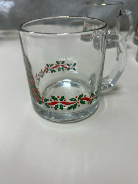 4 GLASS HOLLY THEME MUGS