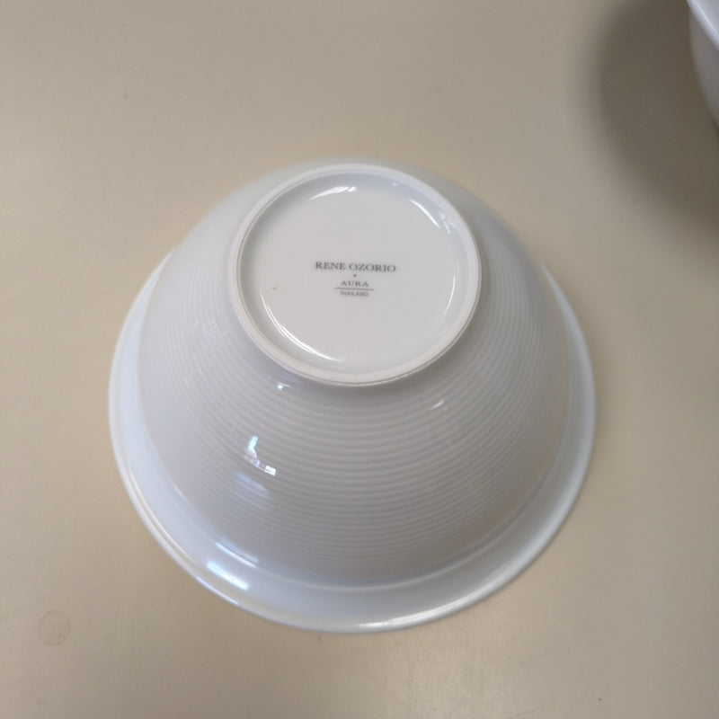 4 WHITE RIDGED DINNER BOWLS