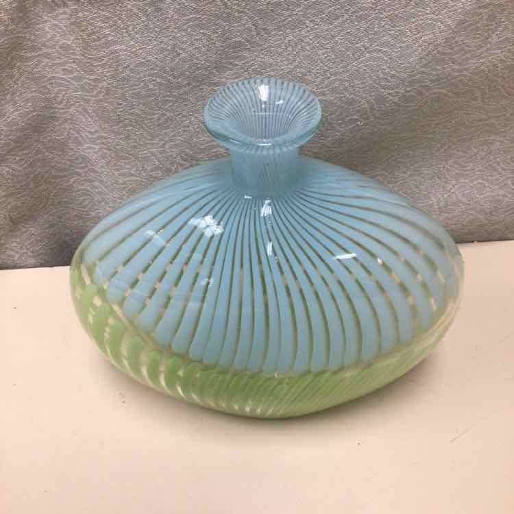 GREEN BLUE GLASS WIDE VASE