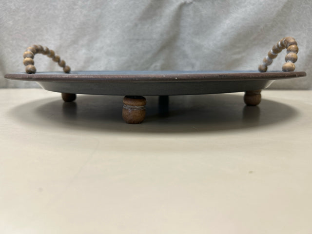 METAL/WOOD TRAY FLOWER PATTERN