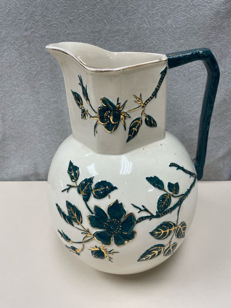 WHITE/GREEN FLOWERS PITCHER