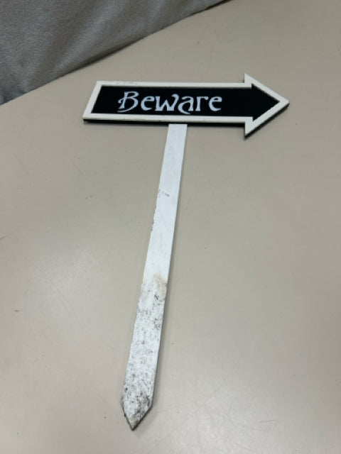 BLACK WHITE "BEWARE" WOOD SIGN