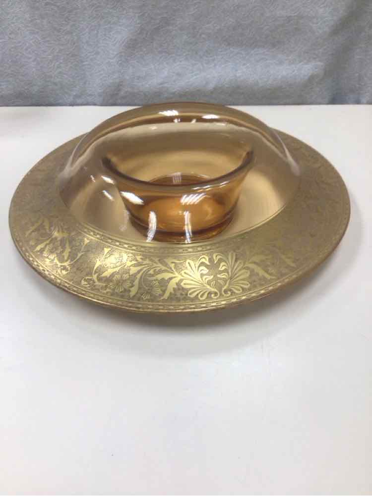 GOLD RIMMED ROLL-TOP BOWL