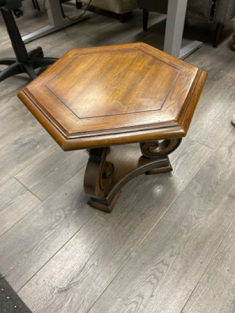 WOOD SIX SIDED END TABLE