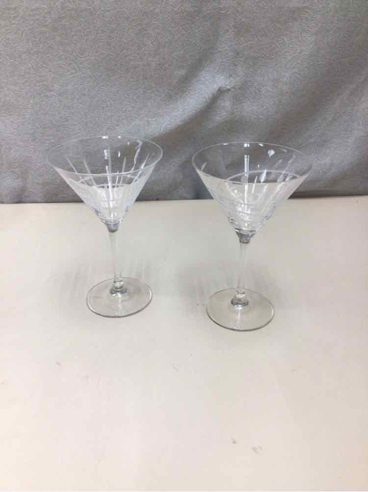 2 ETCHED MARTINI GLASSES