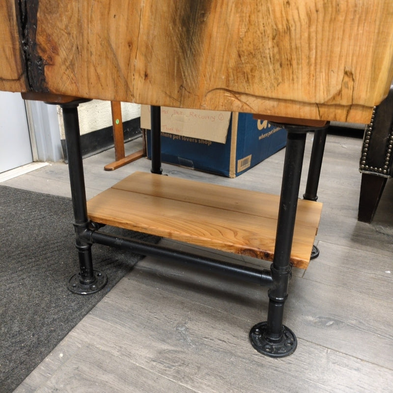 LIVE EDGE WOOD INDUSTRIAL END TABLE