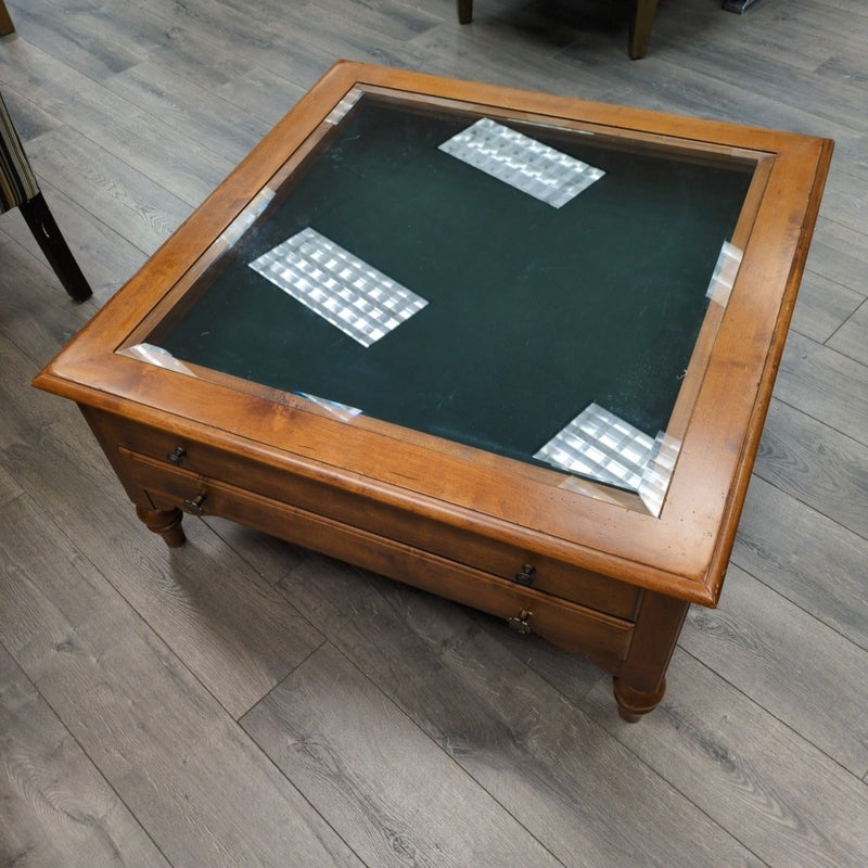 GLASS TOP SHADOWBOX COFFEE TABLE
