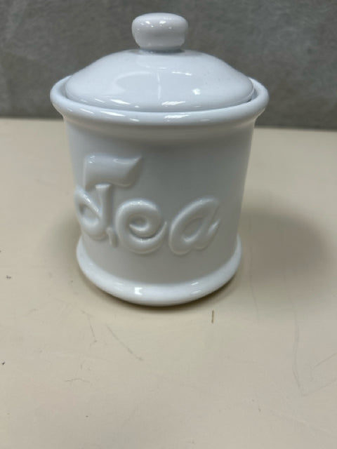 WHITE CERAMIC "TEA" CONTAINER