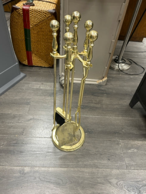 BRASS 5 PIECE FIREPLACE TOOLS