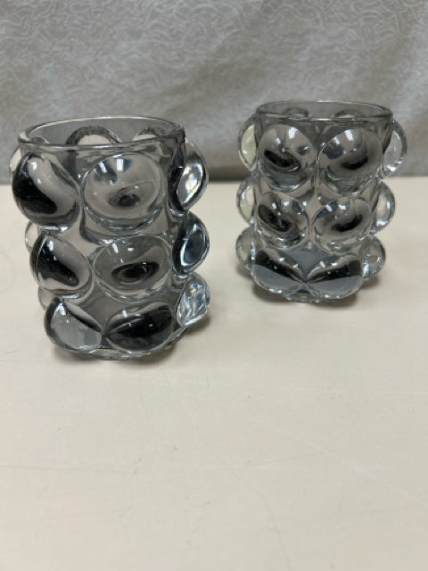 2 BUBBLE GLASS CANDLE HOLDERS