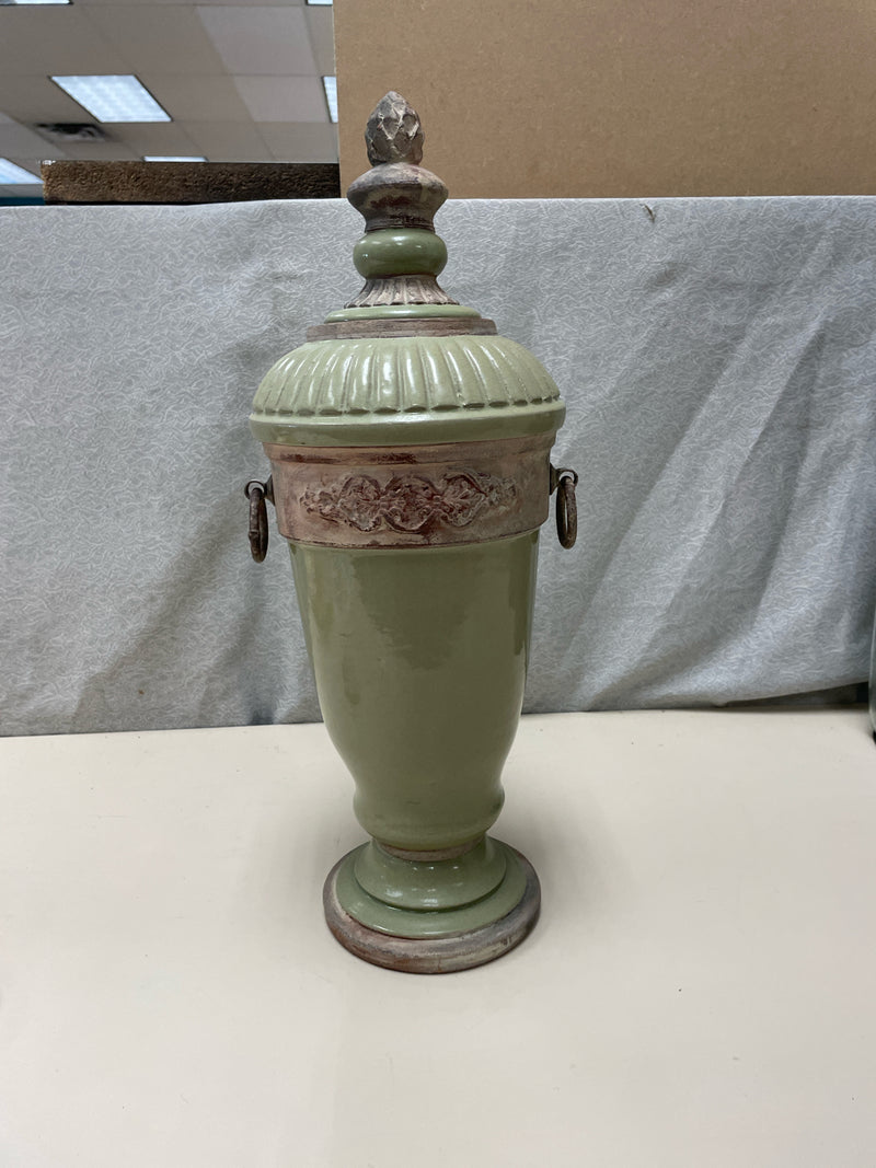 LIGHT GREEN LIDDED VASE