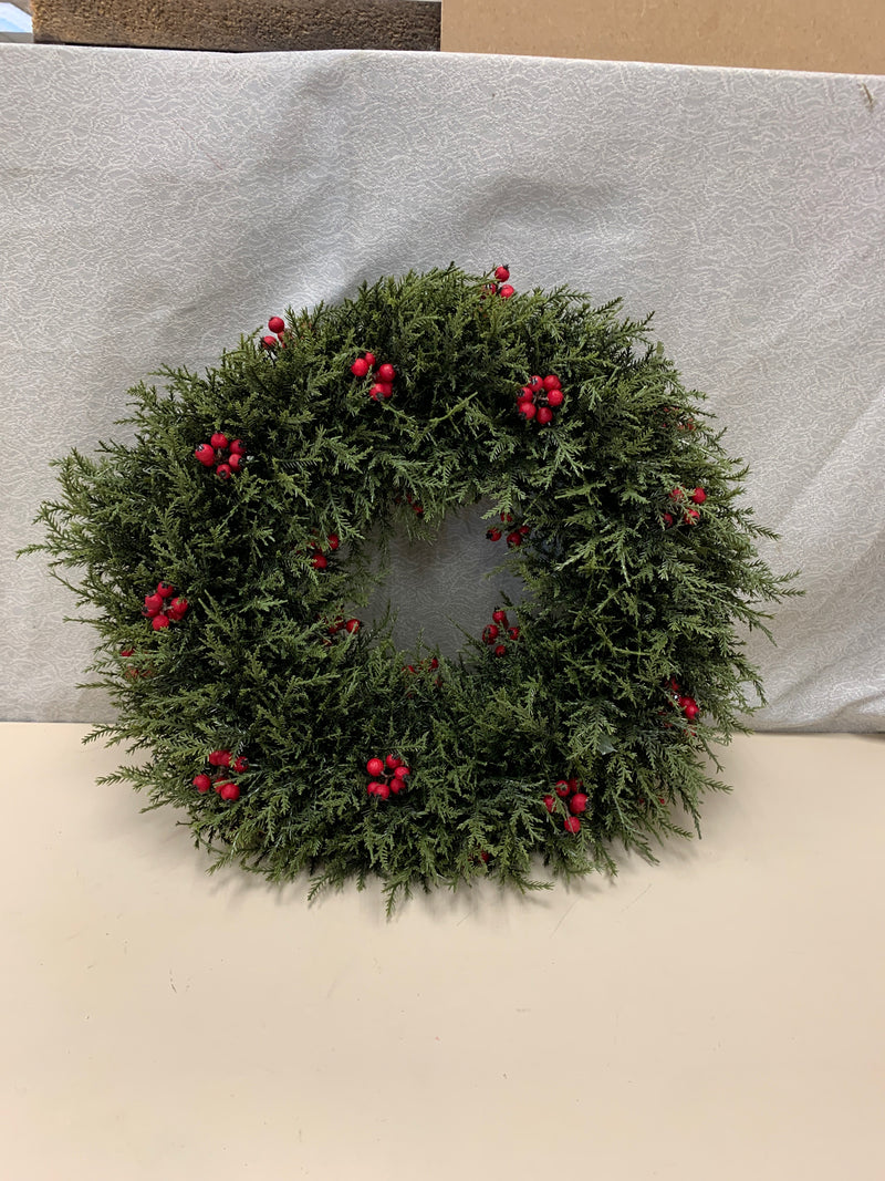 20" FAUX CEDAR BERRY WREATH