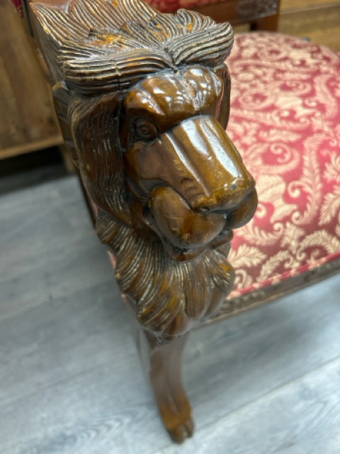 ORNATE CARVED WOOD LION ARMCHAIR