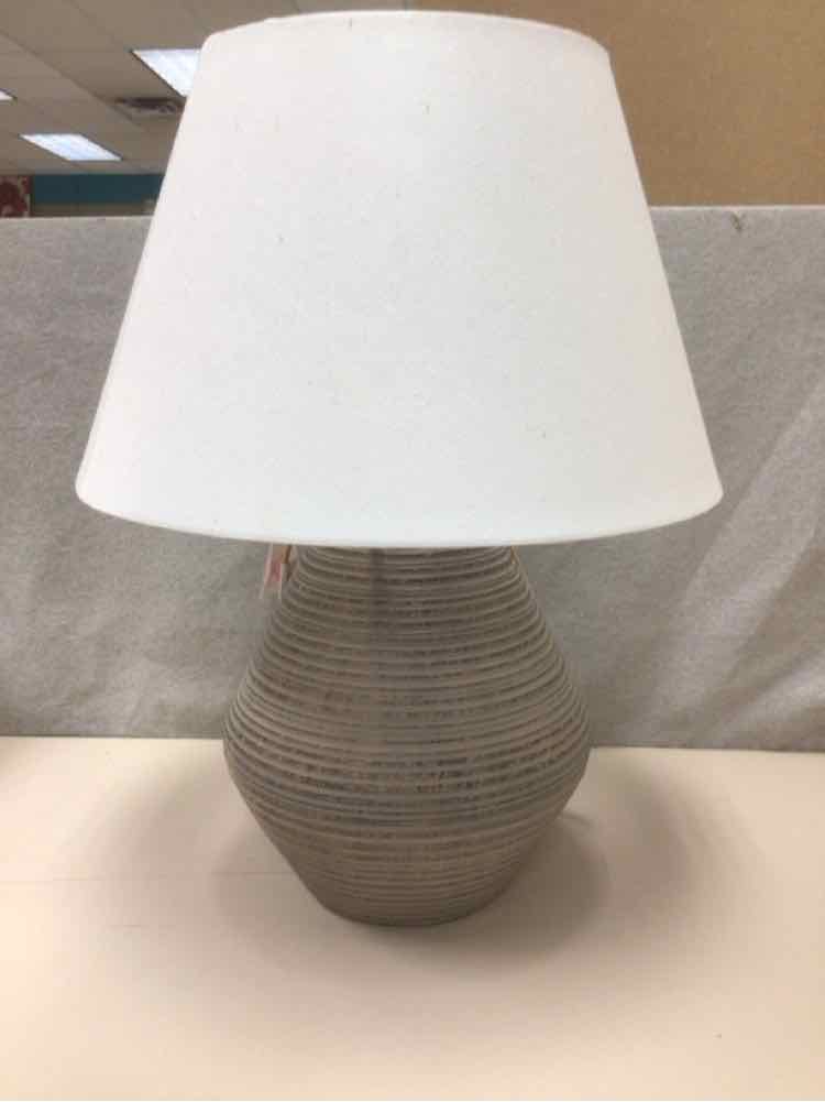 TAN LAMP W/WHITE SHADE