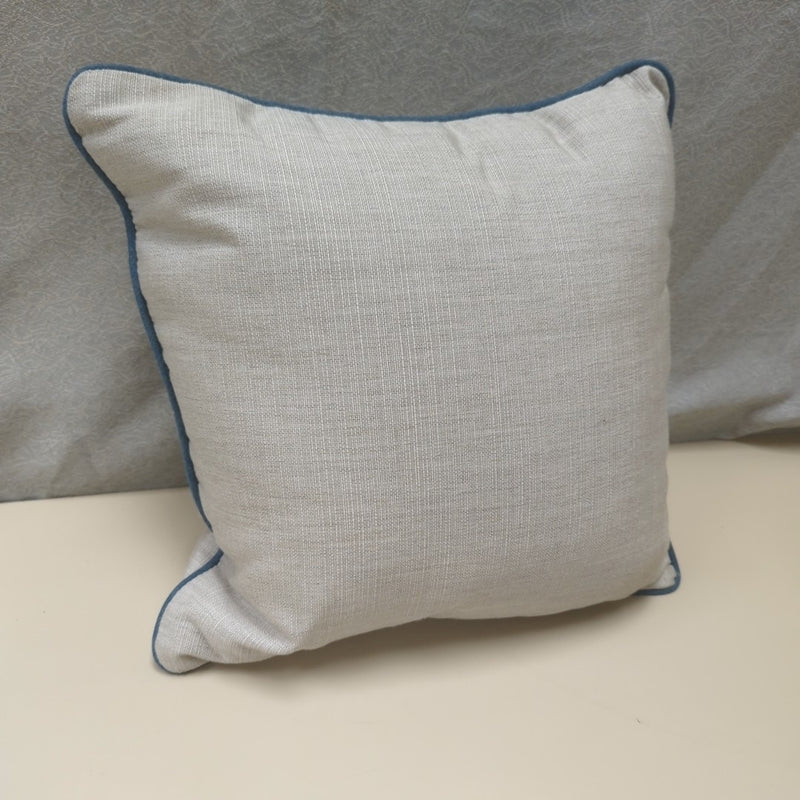 GRAY PILLOW W/BLUE TRIM