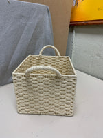 LIGHT TAN WOVEN BASKET W HANDLES