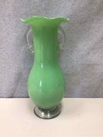 GREEN VASE W/HANDLES