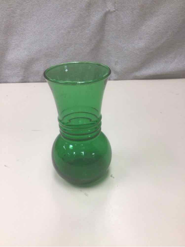 GREEN GLASS VASE W/LINES