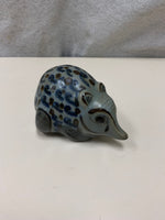 GRAY BLUE CERAMIC PORCUPINE FIGURINE