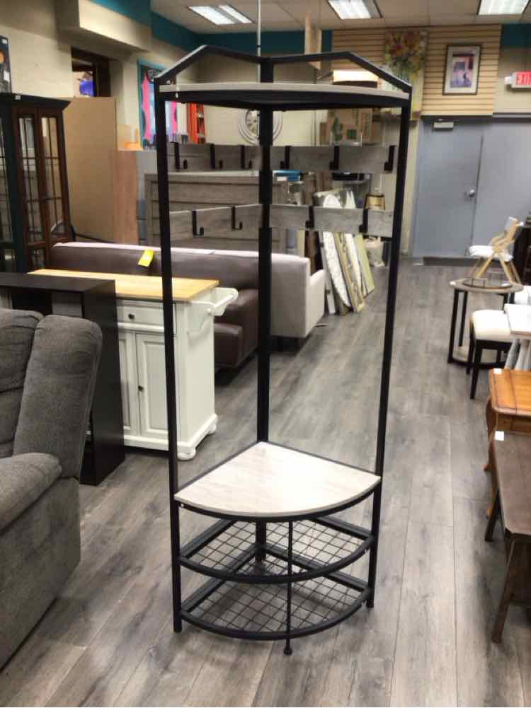 GREY CORNER COAT RACK WITH SHOE BENCH