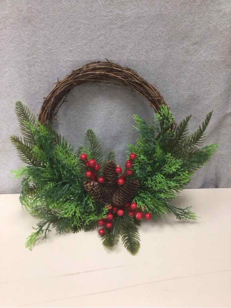 VINE WREATH W/CONES AND BERRIES