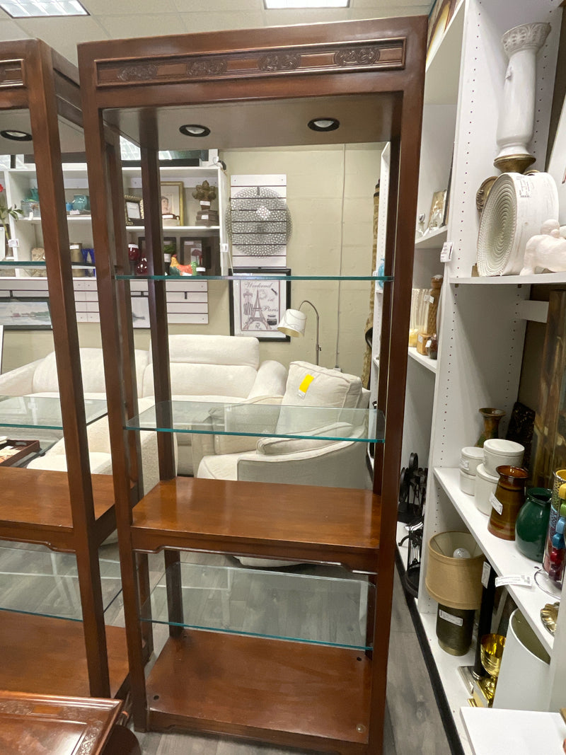 ASIAN CARVED WOOD W/GLASS SHELVES