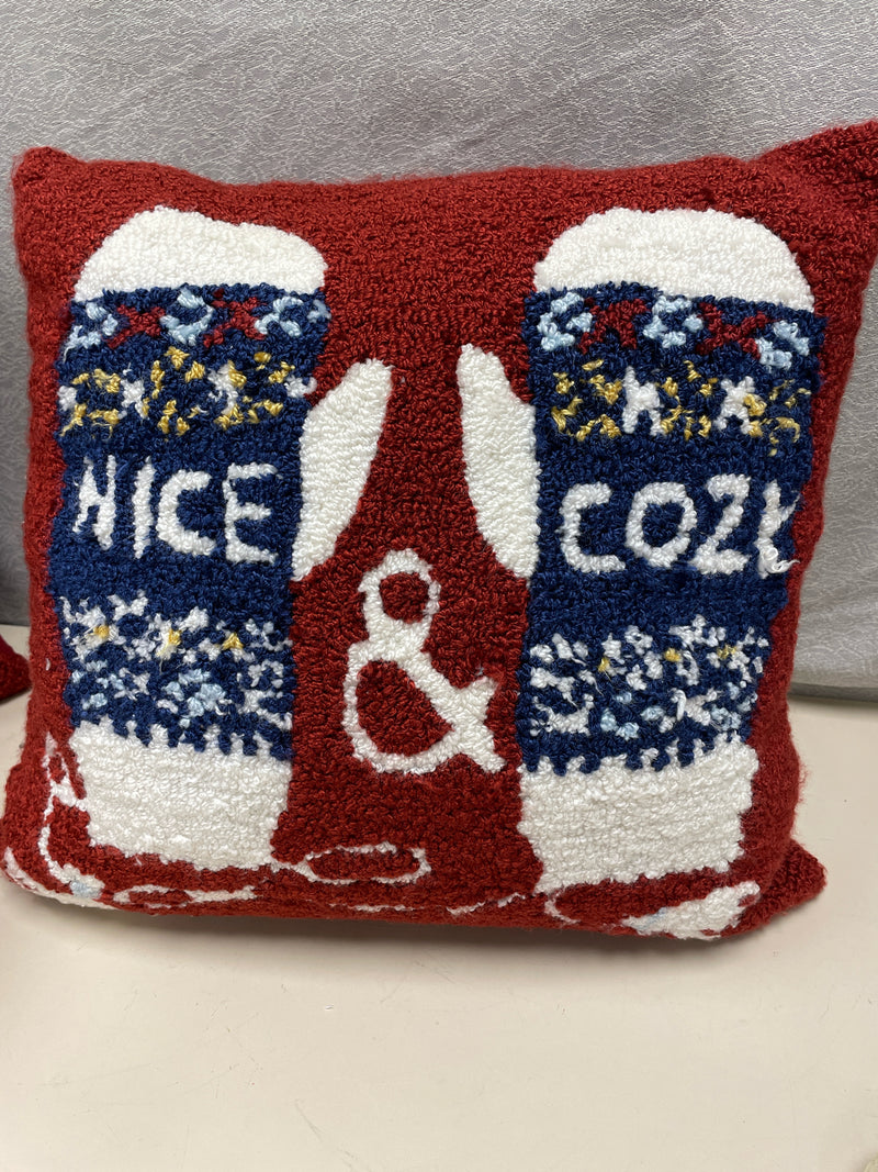 RED BLUE MITTENS PILLOW