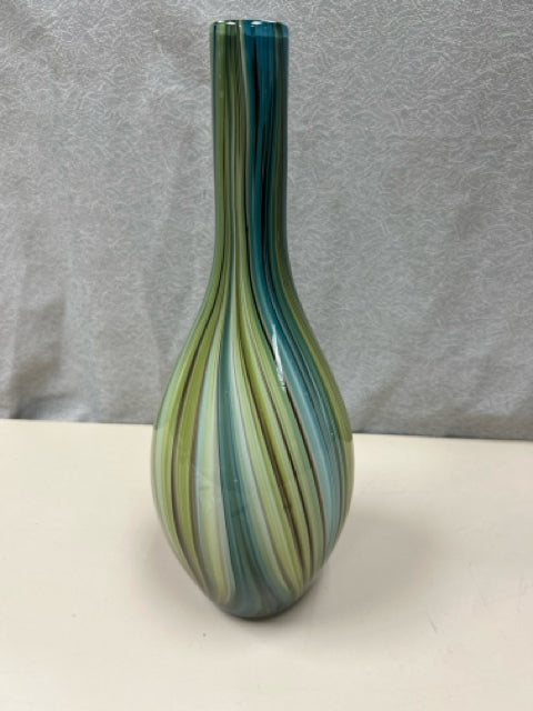 SWIRLY BLUE/GREEN GLASS VASE